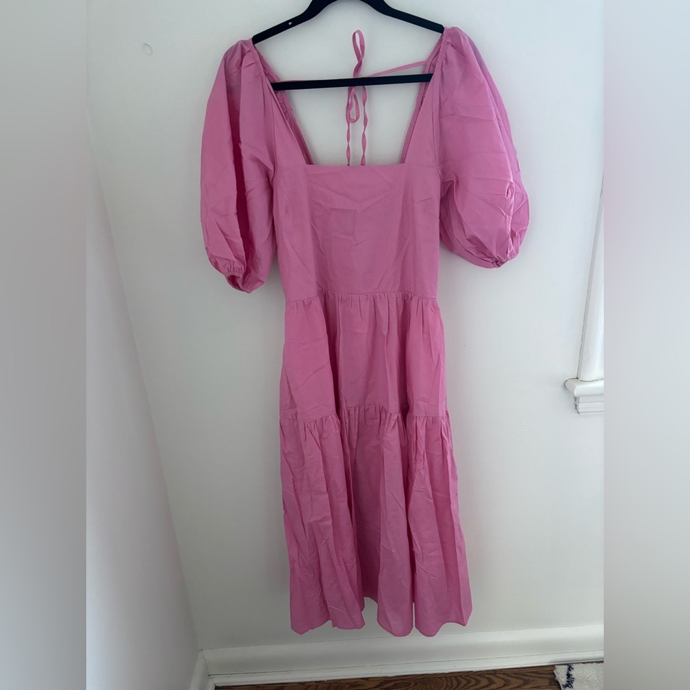Moon River Pink Open Back Puff Sleeve Midi Dress - Picture 4 of 12